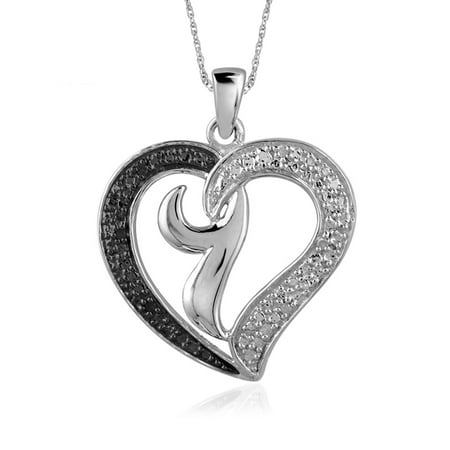 JewelersClub Black and White Diamond Accent Sterling Silver Heart Pendant