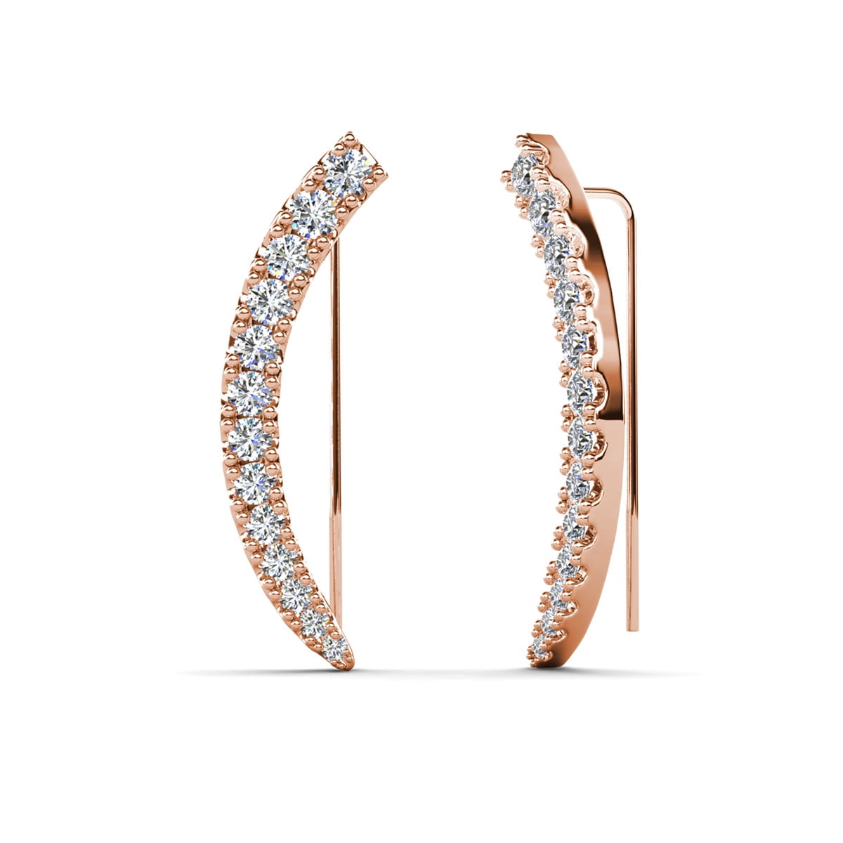 Cate & Chloe Camila 18k Rose Gold Plated Ear Climber Earrings with Simulated Diamonds for Women