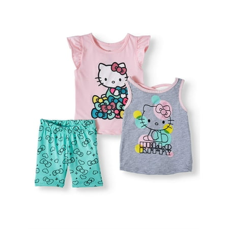 Hello Kitty T-shirt, Tank Top & Shorts, 3pc Outfit Set (Toddler Girls)