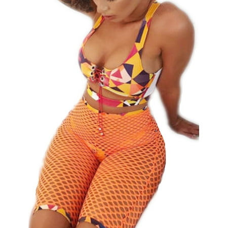 

BeQeuewll Women Sporty Suit 3PCS Set Push-up Bra Underpants Mesh Short Pants