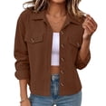 thumbnail image 2 of Women Lapel Fashion Winter Button Cardigan Corduroy Top Coat Brown XL, 2 of 5