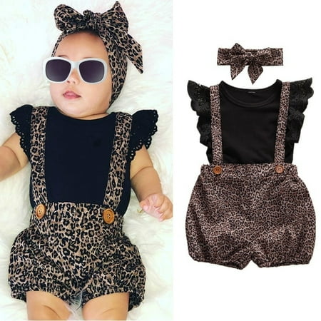 

Baby Girl Summer Leopard Outfit Top + Shorts + Headband Set