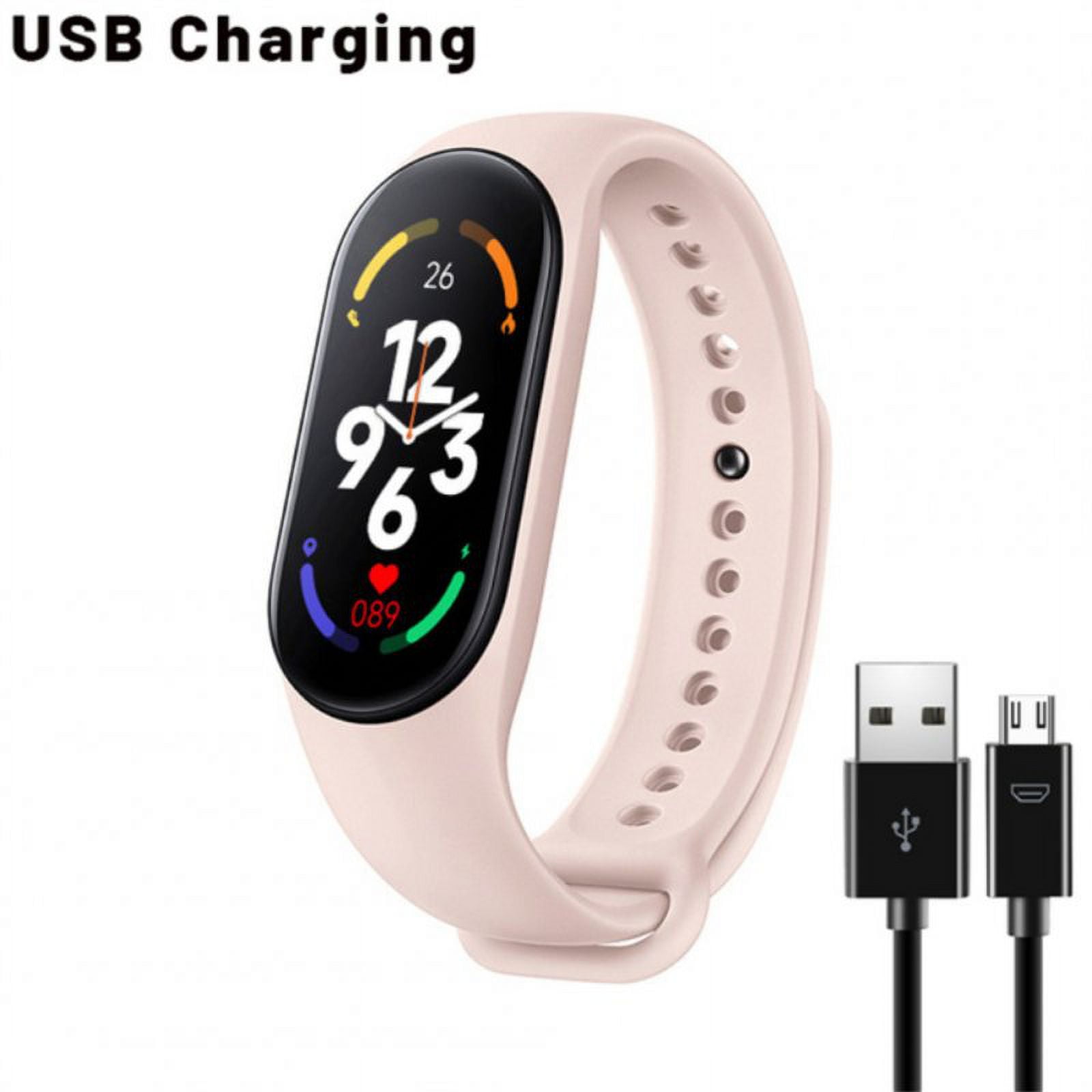 M7 Men Smart Watch Heart Rate Blood Pressure Monitor Waterproof Fitness Sports Bracelet Compatible for Android IOS Pink Walmart