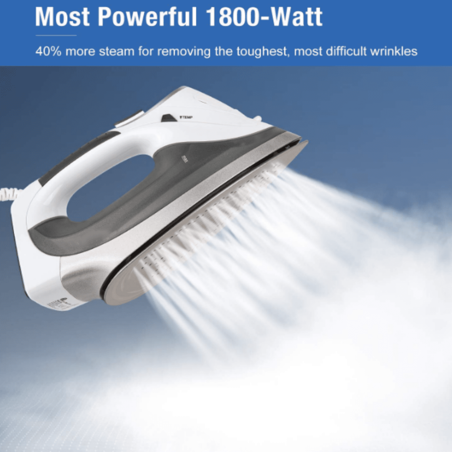 1800-Watt Steam Iron with Digital LCD Screen, Double-Layer and Ceramic Coated Soleplate, 3-Way Auto-Off, 9 Preset Temperature and Steam Settings for Variable Fabric Gray