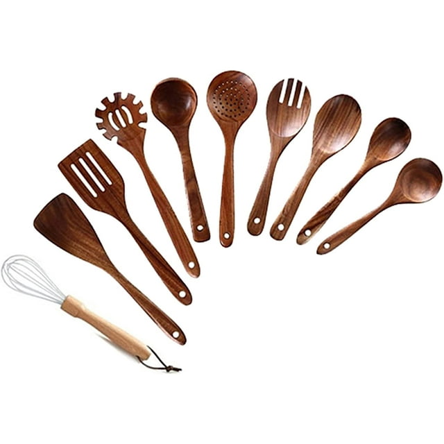 Cooking Tool Sets Teak Solid Wood Kitchenware Set Spatula No Lacquer Kitchen Cooking Soup Spoon Rice Spoon Wooden Spatula Non-Stick Spatula Set (Color : 6PCS)