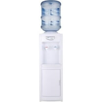 Water Cooler Dispenser, Hot&Cool Top Loading Water Dispenser 5 Gallons Water Coolers with Child Safety Lock Removable Drip Tray & Storage Cabinet(White)