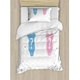 thumbnail image 1 of Gender Reveal Duvet Cover Set Twin Size, Hanging Newborn Baby Clothes with Interrogation Point Hearts Girl and Boy, Decorative 2 Piece Bedding Set with 1 Pillow Sham, Multicolor, by Ambesonne, 1 of 3