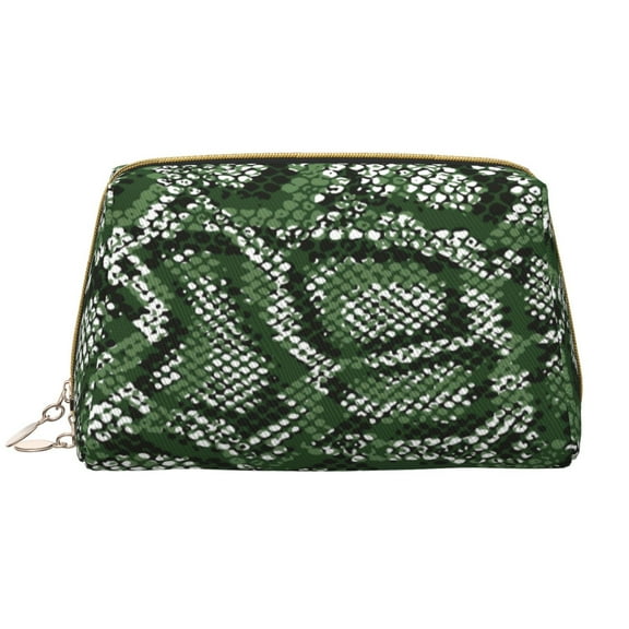 Rateoe Green Snakeskin for Travel Makeup Bag,Large Capacity Cosmetic Bags for Women,Waterproof Portable Pouch Open Flat Toiletry Bag Make up Organizer