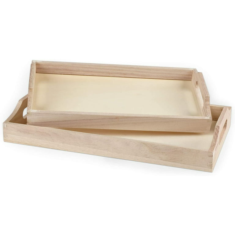 Wood Decorative Tray - Round Unfinished Wooden Craft Trays DIY 1 Natural  Wood