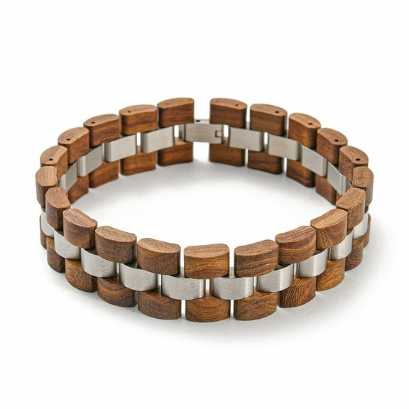 Wooden Watch Band Bracelets for Women Men with 304 Stainless Steel Clasp Sienna 9-5/8 inch(24.5cm)