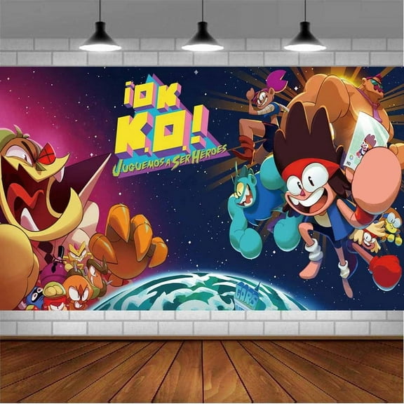 OK K.O Backdrop Banner Party Supplies Poster Movie Theme Background for Photography Birthday Decorations