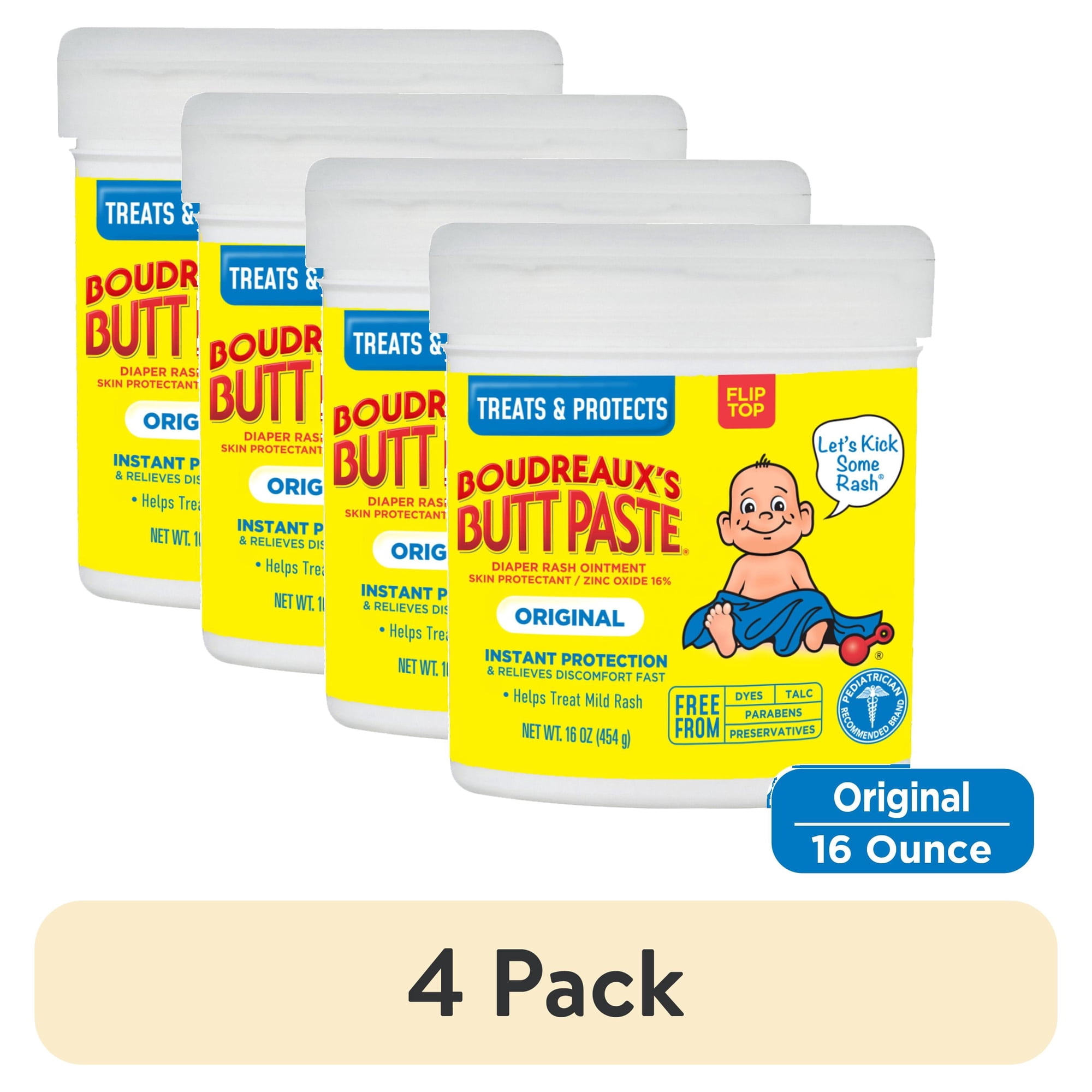 (4 pack) Boudreaux&rsquo;s Butt Paste Original Diaper Rash Cream with Zinc Oxide 16 oz
