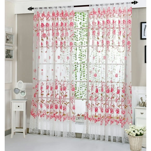 Tulle Curtains 1 Panel Peony Sheer Curtain Tulle Window Voile Drape Valance for Living Room Bed Room