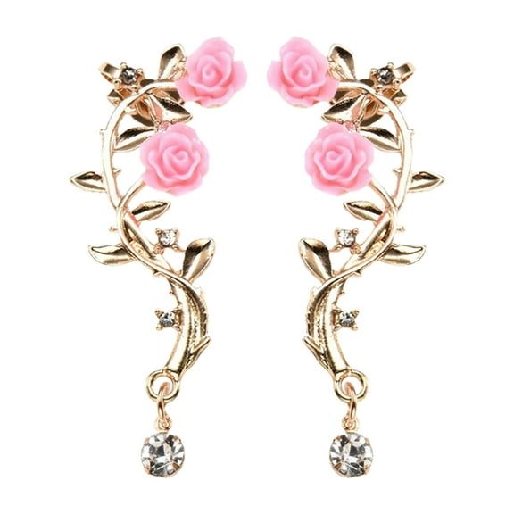 JANGSLNG 1 Pair Lady Ear Clip Rose Rhinestone Supper Shiny Individual Ear Cuff for Prom