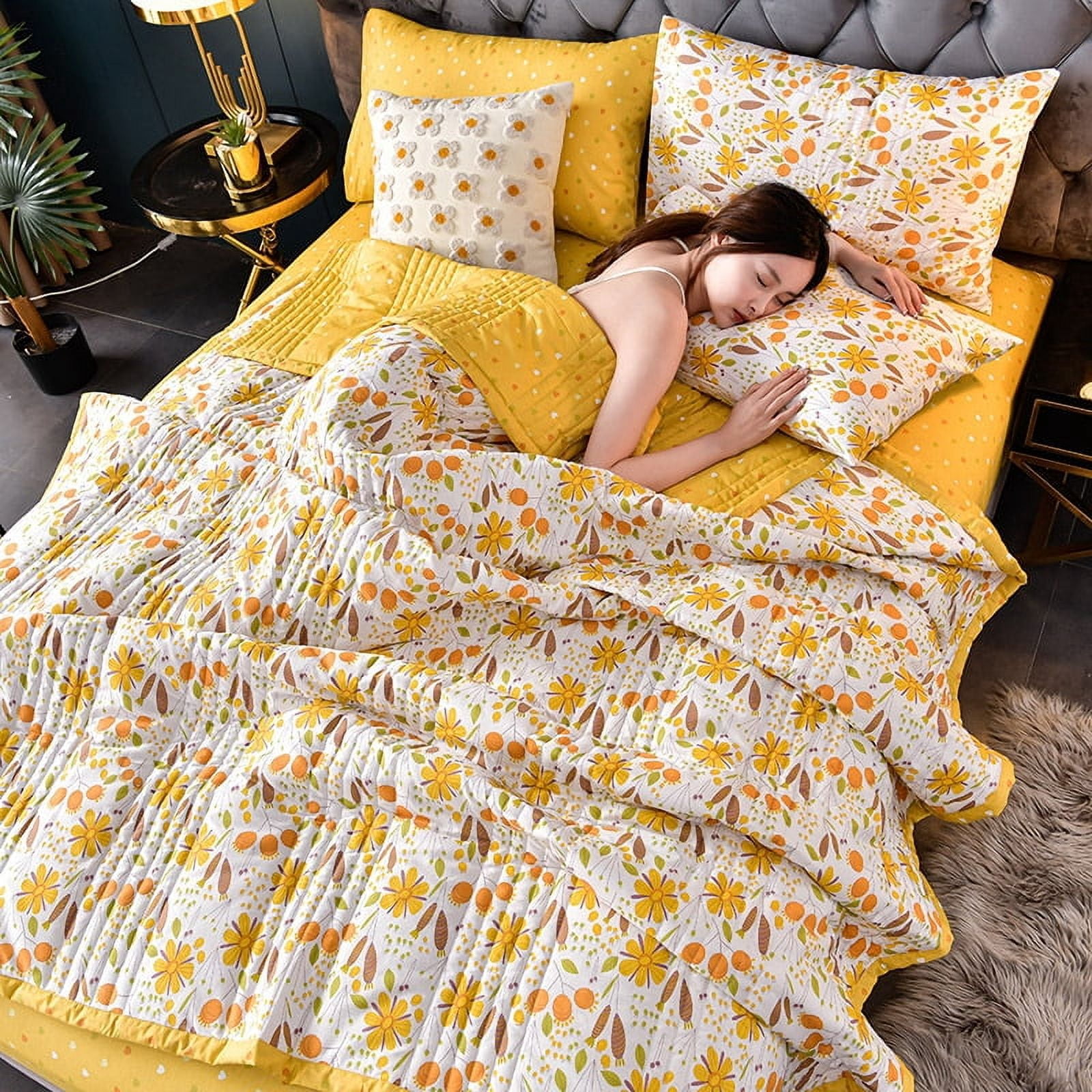 California King Size Quilt, 100% Cotton Washed Summer Cooler Quilt Air Conditioner Quilt,59.11"l*78.74"w
