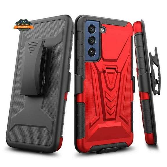 For TCL 30 XE 5G Hybrid Armor Kickstand with Swivel Belt Clip Holster Heavy Duty 3in1 Defender Shockproof TPU Rugged Phone Case Cover by Xpression - Red