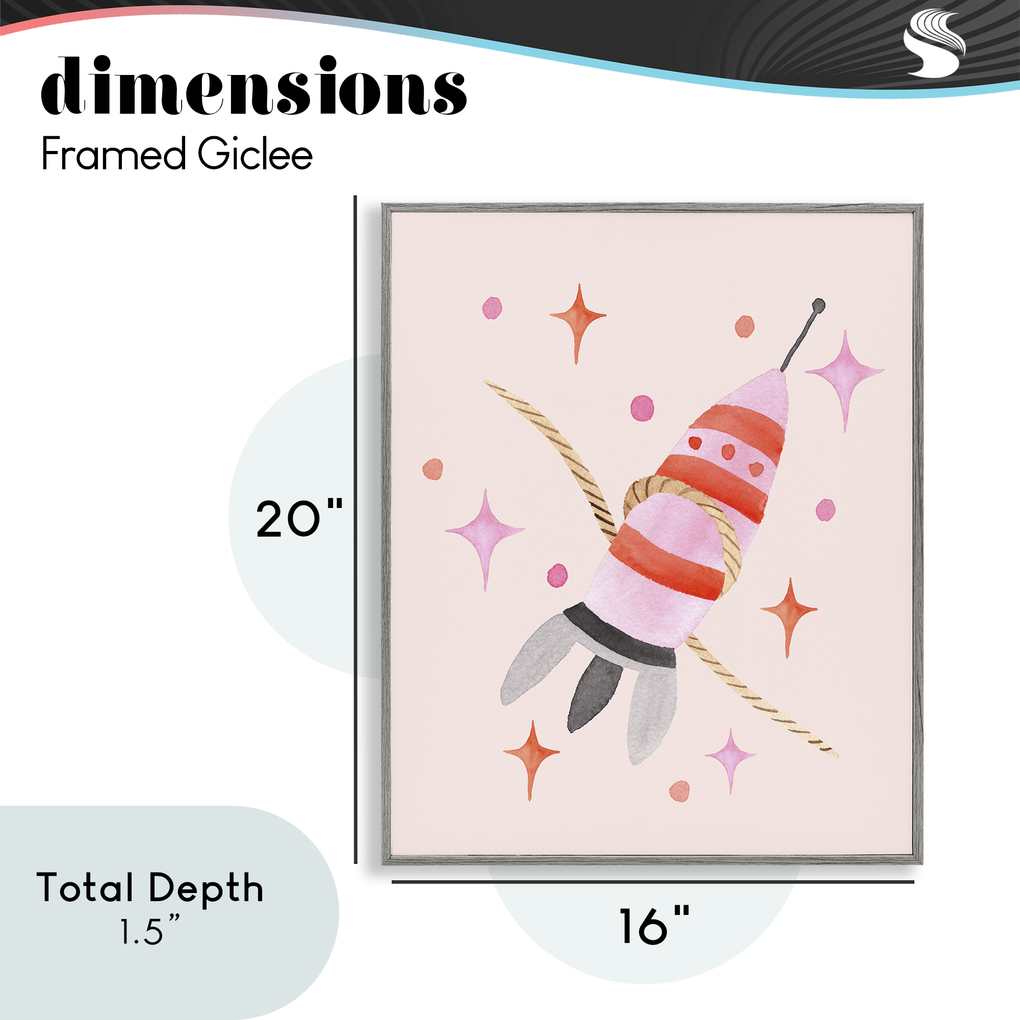 Spaceship with Lasso Gray Framed Giclee Art, design by Nina Jacobs