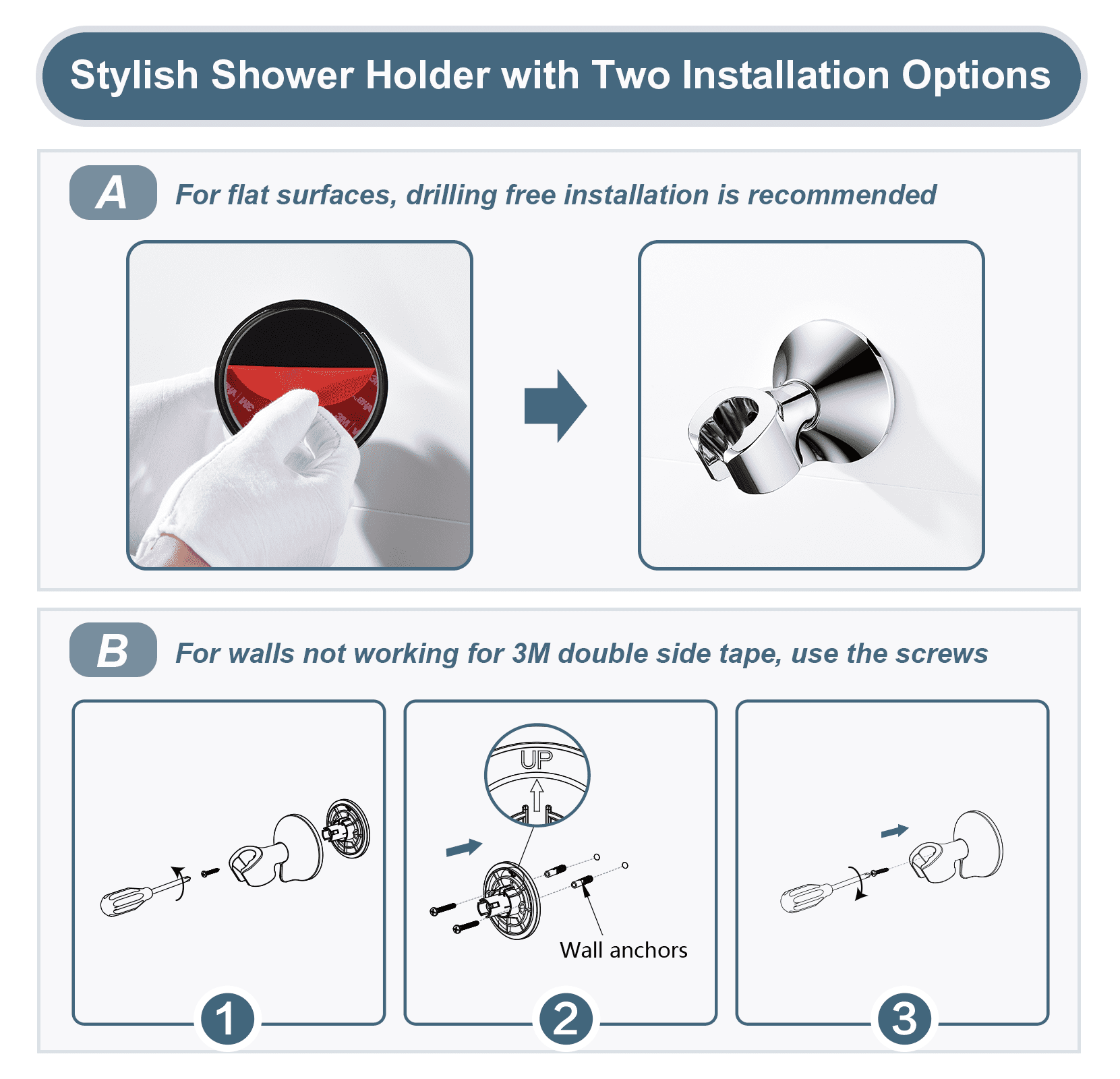 BRIGHT SHOWERS High Pressure Rain Shower Head Combo with Double Extension Arm, 8 Inch Rainfall Shower Head with Handheld Spray, Height Adjustable Dual Square Showerhead Set, Chrome