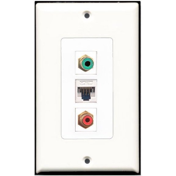 RiteAV - 1 Port RCA Red 1 RCA Green 1 Cat5e Ethernet White Wall Plate Decorative
