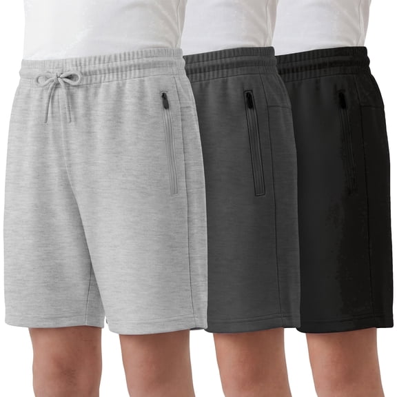 Pure Champ Boys Athletic Shorts 3 Pack Active Boys Shorts Youth kids Elastic Waist With Zipper Pockets Toddler-18 ( Set 1 Size Small)