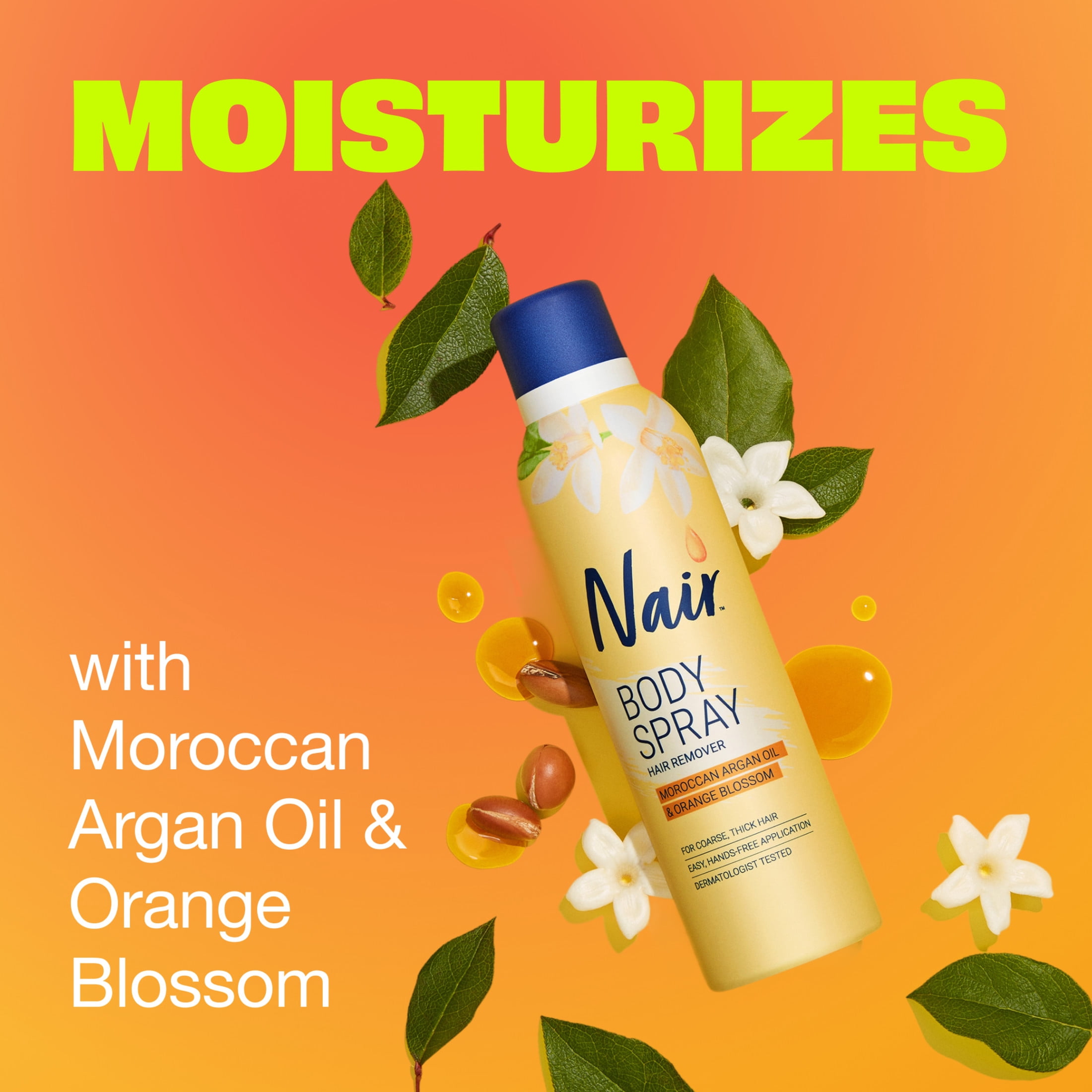 Nair Body Spray, Hair Removal Spray, Hands-Free Applicator with Moroccan Argan Oil, 7.5 oz