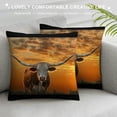 thumbnail image 3 of Orinice Cow with Long Horns at Sunset Graphic Decorative Pillow Cover for Home Couch Living Room Sofa - Aesthetic Decor 1PC 18x18in, 3 of 5