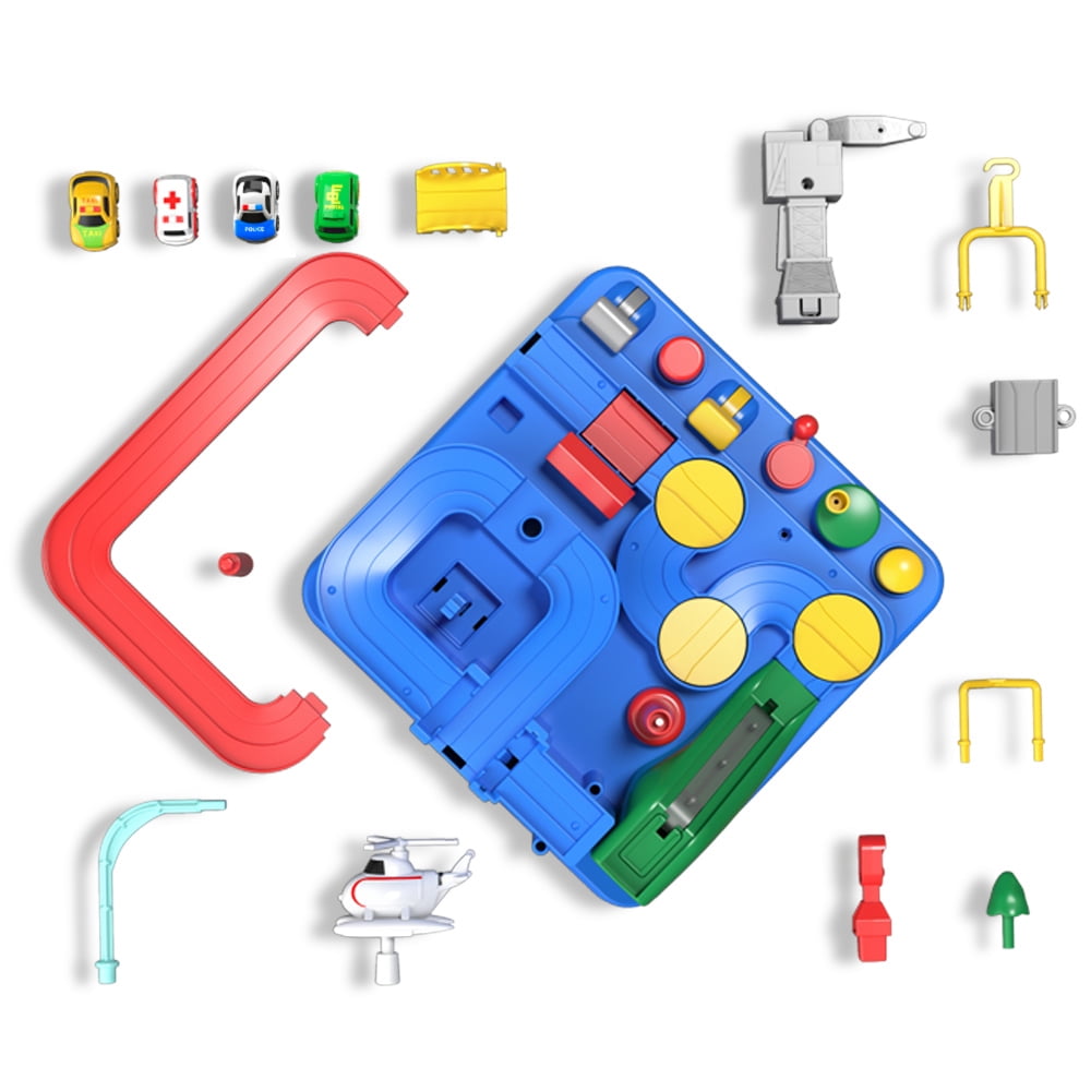 Lucky Doug Adventure Race Car Toys for 3-6 Years Old Boys, Car Rescue Adventure Toys with 4 Mini Car, Manually Operated Car Playset Educational Toys for Kids, Gifts for Boys Ages 3 4 5 6