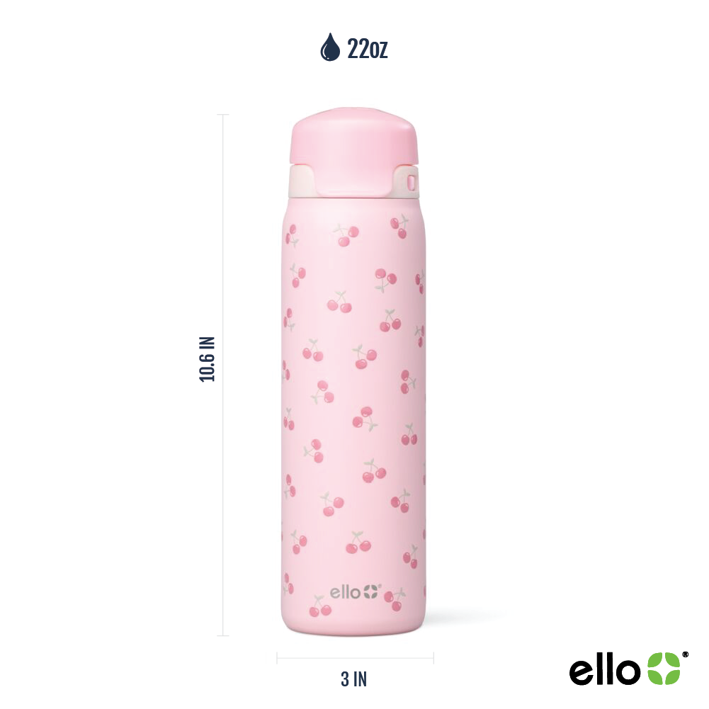 Ello Flip & Fill 22oz Stainless Steel Water Bottle, Cherries photo 8
