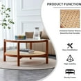 thumbnail image 6 of SUDICA Modern Minimalist Round Coffee Table, Double-Layer Solid Wood Frame with Textured Glass Top and PE Rattan Shelf for Living Room, 6 of 10