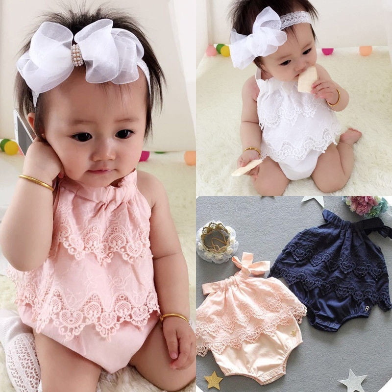 Nouveau ne Bebe Fille Ete Robe Dentelle Romper Sans Manches Body Combinaisons Solaires Tenues 0 18 Mois Walmart