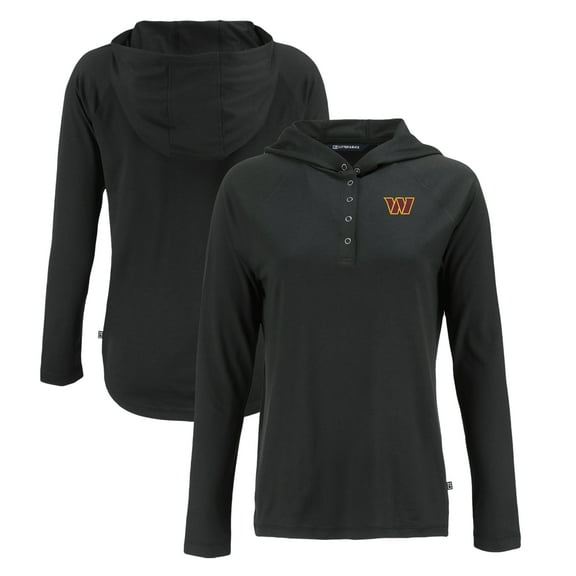 Women's Cutter & Buck Black Washington Commanders Coastline Epic Comfort Eco Recycled Raglan Pullover Hoodie