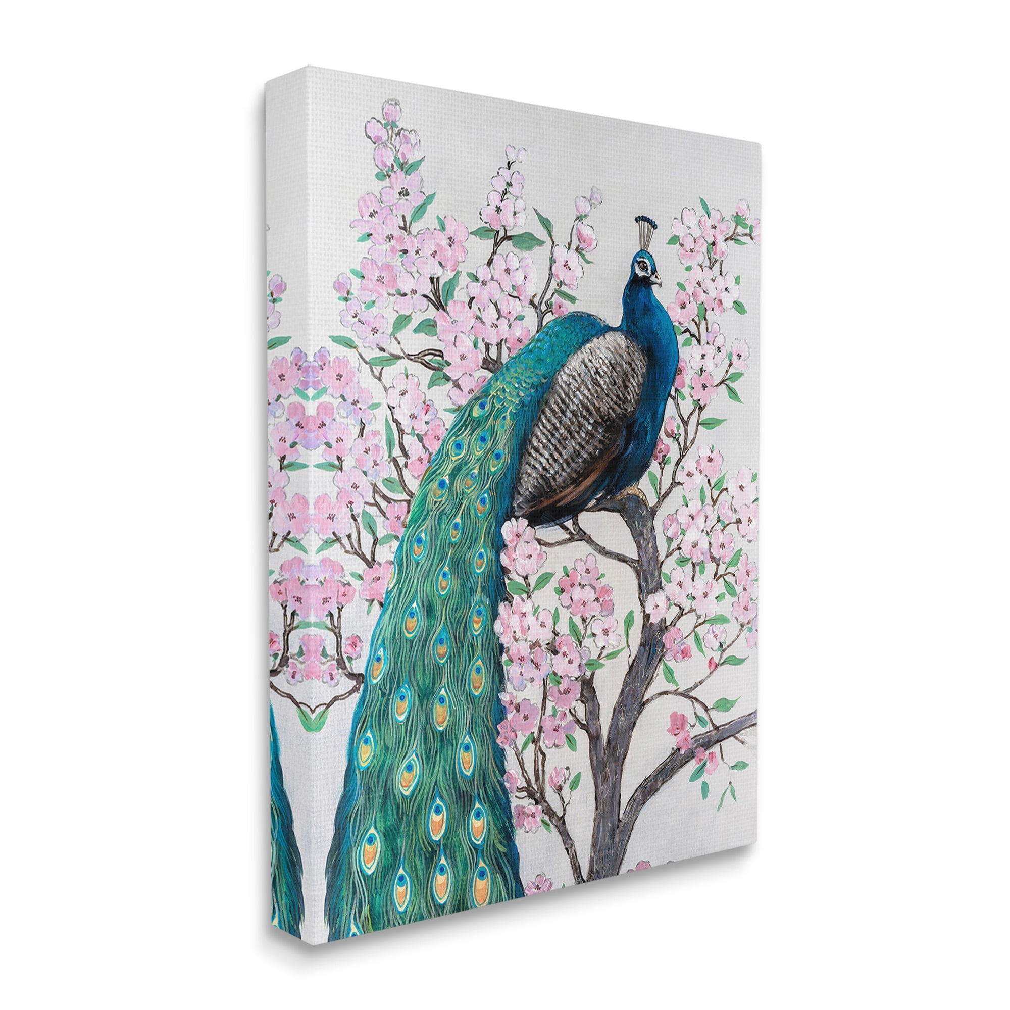 Stupell Industries Peacock Perched on Florals Animals & Insects Painting Gallery Wrapped Canvas Art Print Wall Art, 24 x 30