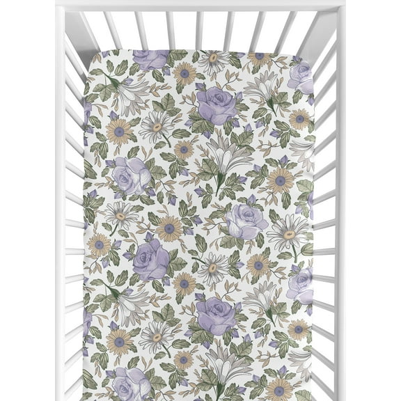 Sweet Jojo Designs Vintage Floral Purple and Green Girl Fitted Crib Sheet