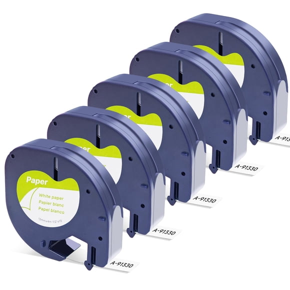 Lot de 5 Compatible avec DYMO LetraTag 91330(10697) Ruban en Papier Blanc pour LetraTag Plus LT100H LT100T QX50(1/2 Pouce x 13 Pieds 12mm x 4m)