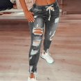 thumbnail image 4 of Fairnull Women Jeans Ripped Hole Stretchy Summer Slim-fitting All Match Denim Pants for Daily Wear, 4 of 7