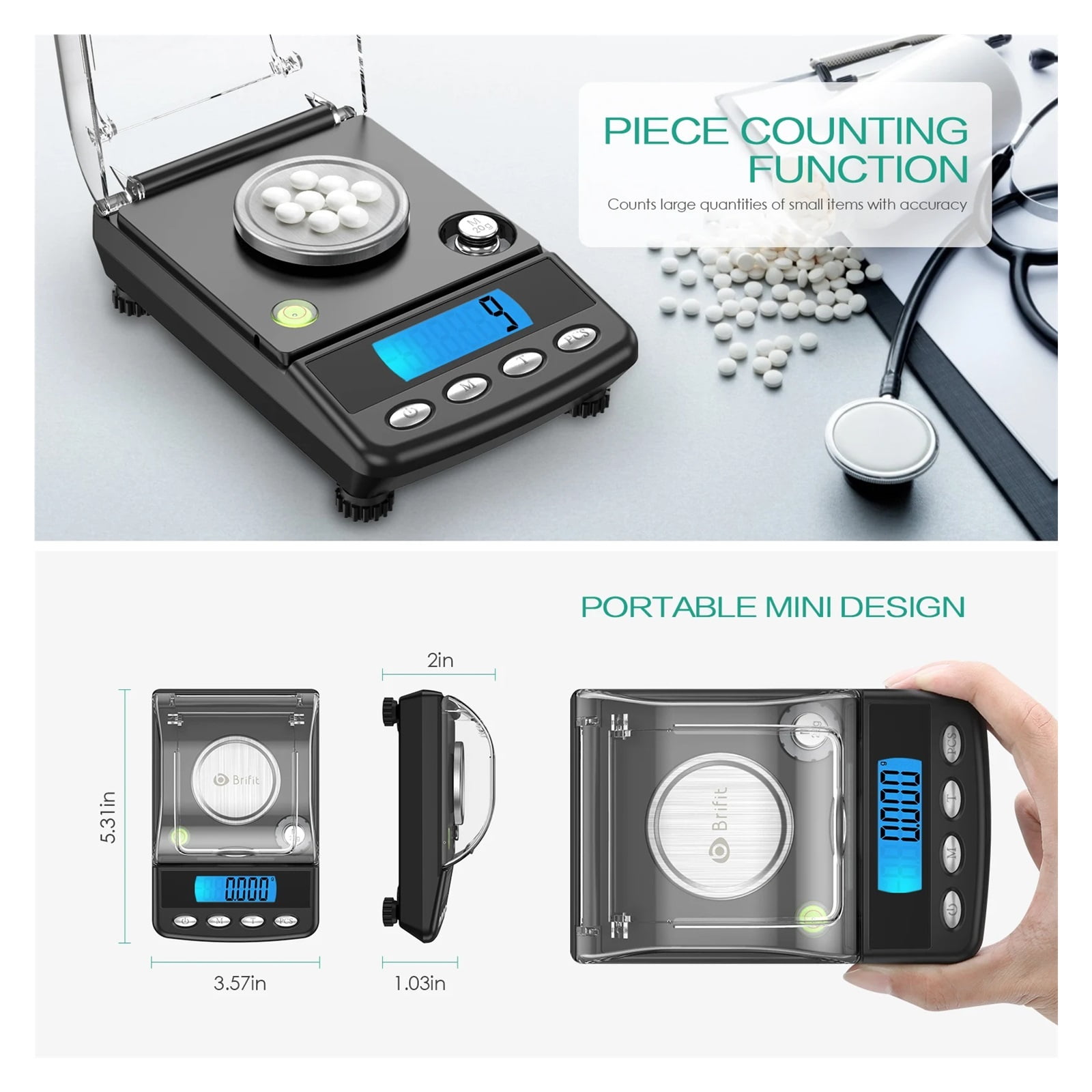 0.001g Precision Digital Jewelry Scale, 20g USB Powered Electronic Weighing Scale, LCD Mini Lab Balance 0.001g Electronic Scales