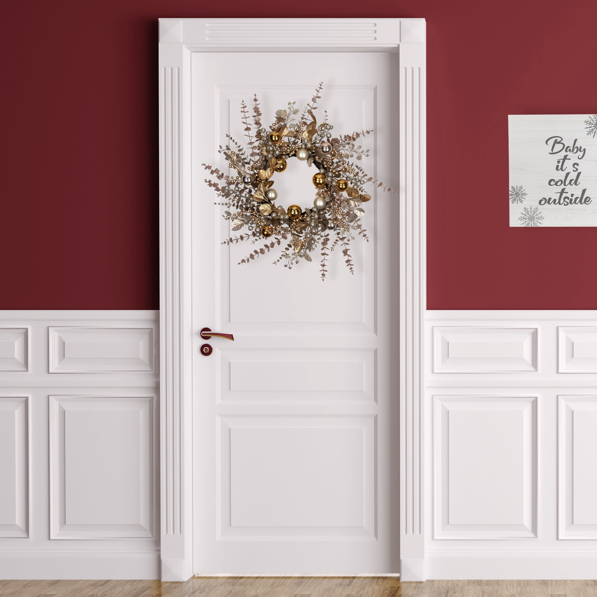Ornaments Holly and Berries Artificial Christmas Wreath - 30" - Gold and Copper Tone