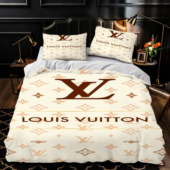 3-Piece Duvet Cover Set - Beige & Brown Bedding with Iconic Pattern Modern Bedroom Decor