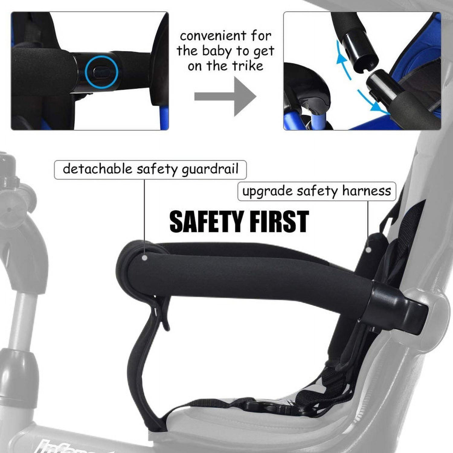 Barara King Travel Stroller,Baby Wagon,4-in-1 Kids Tricycle with Adjustable Push Handle-Blue