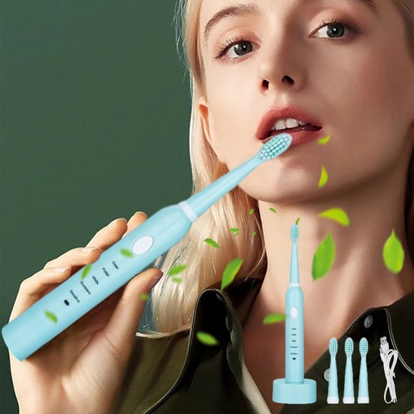 Xihbxyly Cepillo de Dientes Eléctrico, 4 Cabezales de Repuesto, 5 Modos de Limpieza, Resistencia Al Agua Ipx7, Base de Carga Usb, Carga Rápida, Batería de Larga Duración, Apto para Viajes, Tamaño de