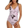thumbnail image 4 of Kuromi And My Melody Women's One Piece Swimsuit Tummy Control V Neck Bathing Suits, 4 of 7