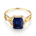 thumbnail image 2 of Gem Stone King 2.49 Ct Octagon Blue Sapphire White Topaz 18K Yellow Gold Plated Silver Ring (Size 8), 2 of 5