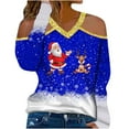 thumbnail image 1 of Pntutb Moda navideña Mujer Casual Manga larga Cuello en V Ahueca hacia fuera Hombro Impreso Señoras tops Blusa Pntutb Pntutb-4560, 1 of 1