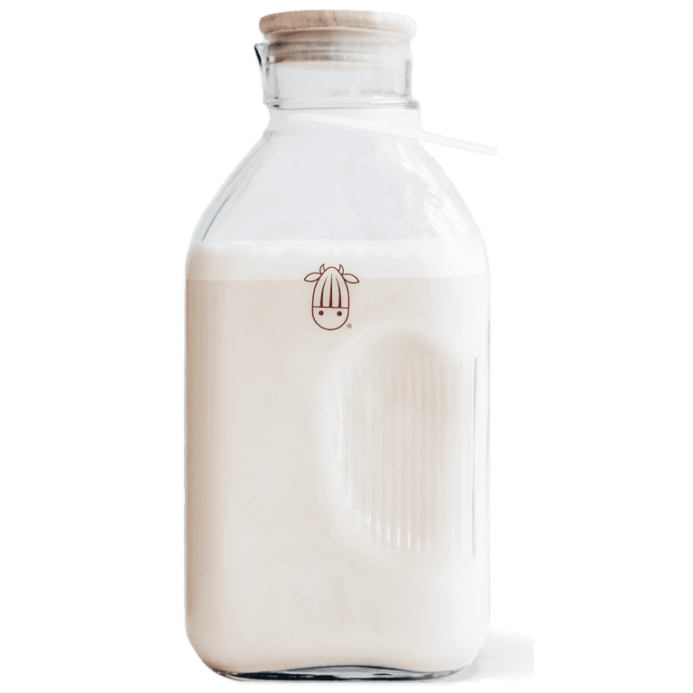 Almond Cow - Glass Pitcher with Lid and Spout, Bottle for Refrigerator,  Clear Milk Jug , Food-Grade Glass Liquid Container, 60 fl oz Capacity, 5 x  4 x