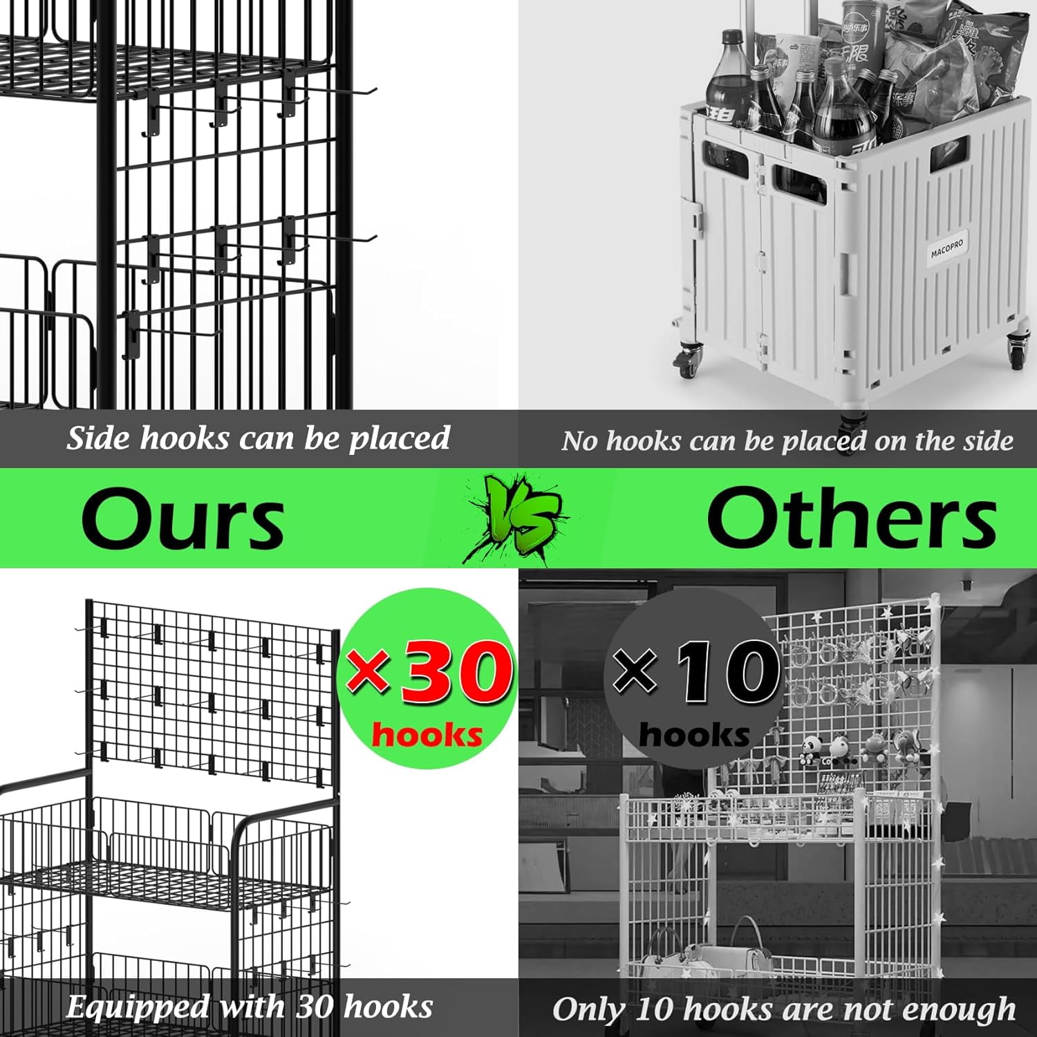 Ztysn Foldable Metal Wire Display Stand,with 30 Hooks,Mobile