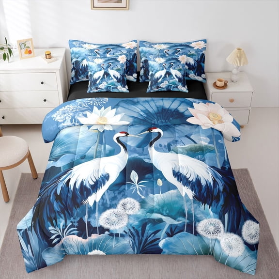 Castle Fairy Teens Floral Crane Twin Bedding Sets,Japanese Style Bedding Comforter Set