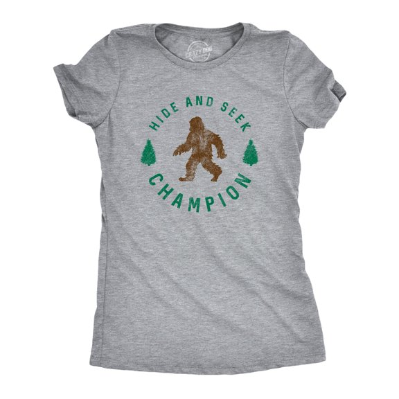 Womens Hide and Seek Champion T shirt Funny Bigfoot Sasquatch Vintage Graphic Womens Graphic Tees