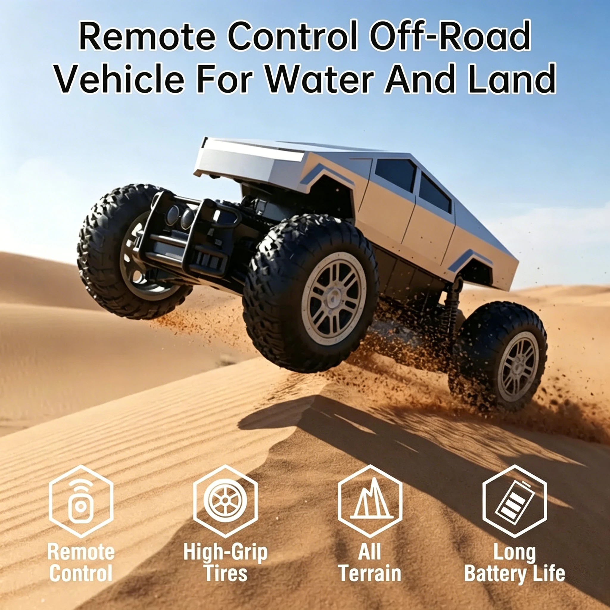 Amphibious RC Car, 1:16 Scale 4WD Waterproof Remote Control Truck, Cyber Style All-Terrain Stunt Vehicle with LED Lights