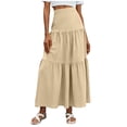 thumbnail image 7 of Roncen Women's Boho Maxi Skirt Summer Flowy Long Tiered A-Line Elastic High Waist Pleated Beach Skirt, 7 of 7