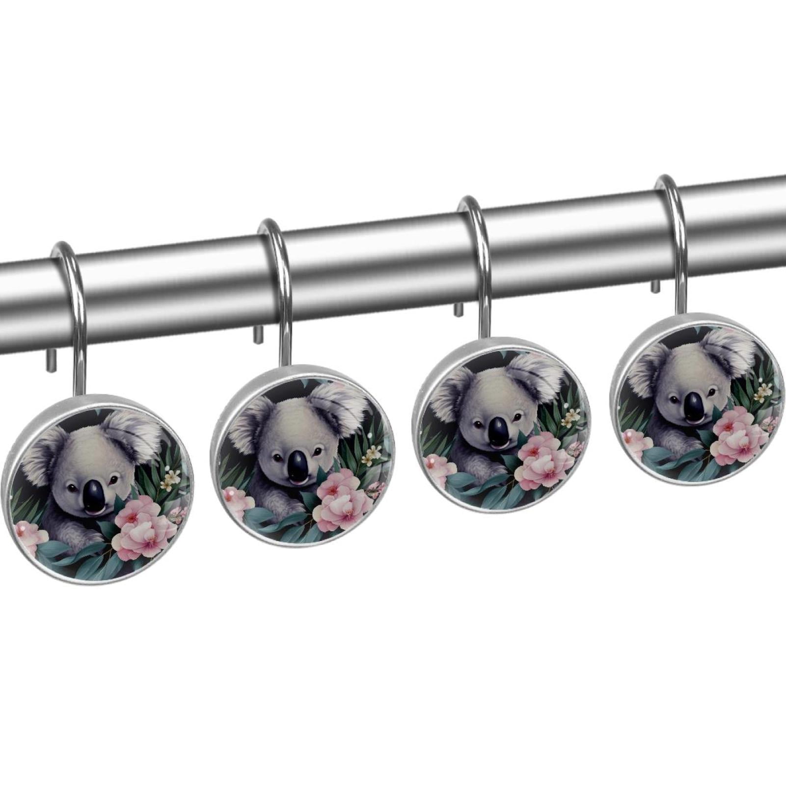 HemaKayy 12 Pcs Decorative Shower Curtain Hooks - Stainless Steel Rings for Bathroom Décor - Easy Glide & Secure Hold - Perfect Decoration for Bathroom Shower Rods - Koala Bear Animal